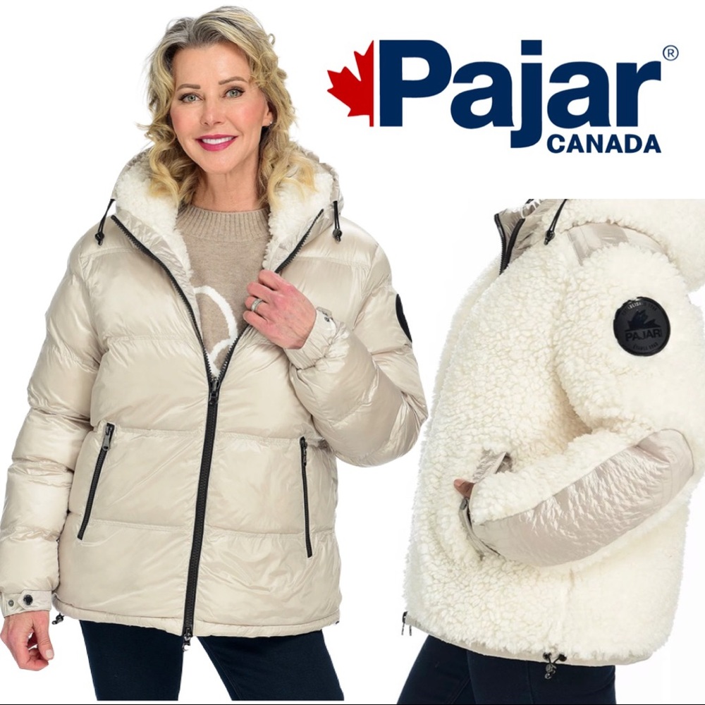 Pajar Canada Snow Winter Reversible Puffer Coat Sherpa Size L